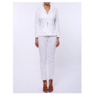 Stylish Lapel Long Sleeve Solid Color Blazer + Skinny Pants Twinset For Women - White